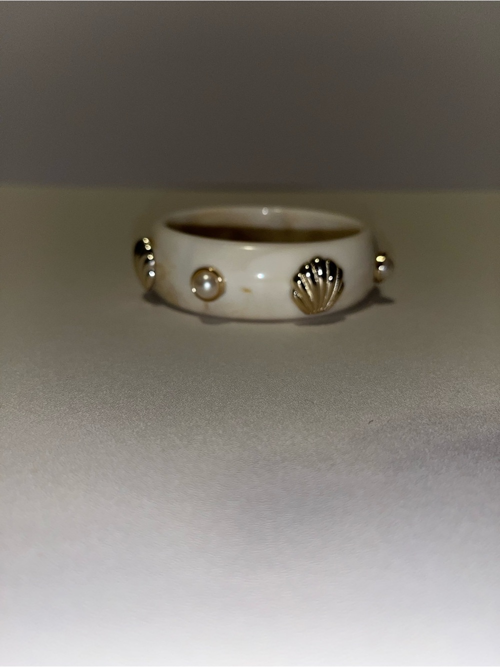 White Ceramic Shell Accent Ring